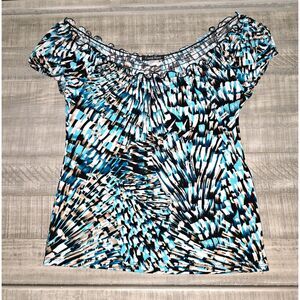 Carol Rose Blue & Black Short Sleeve Blouse Women's size medium